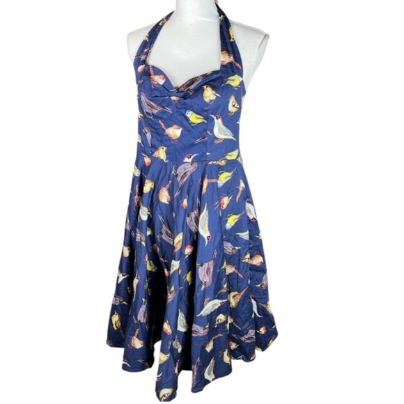 Miss Lulo Dress Womens Medium Halter Birds Retro Pinup Whimsical Quirky Girly - Picture 4 of 11